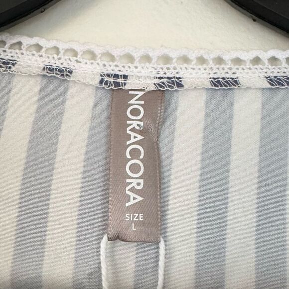 NORACORA Blue/White Stripe Button Front Shirt Blouse Size Large - Picture 3 of 4
